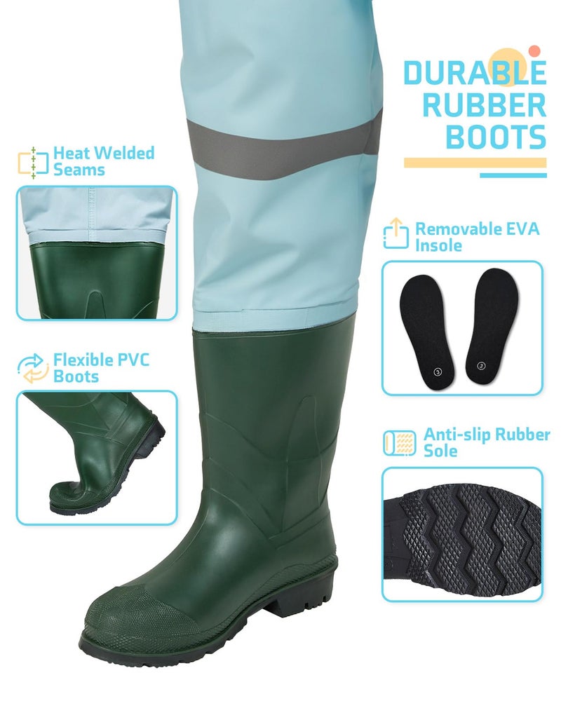 HISEA Kids Chest Waders Nylon/PVC Youth Fishing Waders for Toddler & Children Waterproof Hunting Waders with Boots & Reflect Safety Band - Image 3